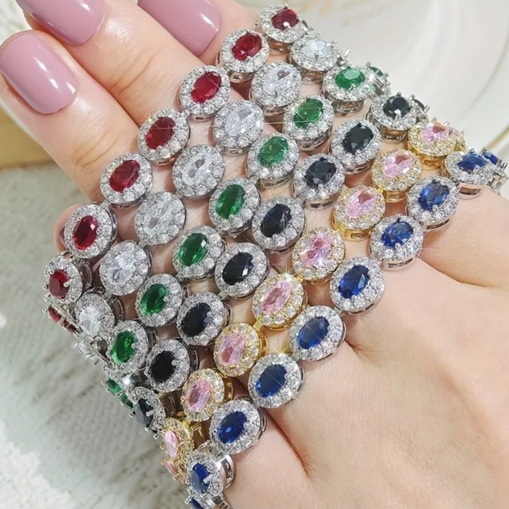 🆕️💎PINK ZIRCON OVAL TENNIS BRACELET - GOLD TONE💎 - Picture 8 of 10